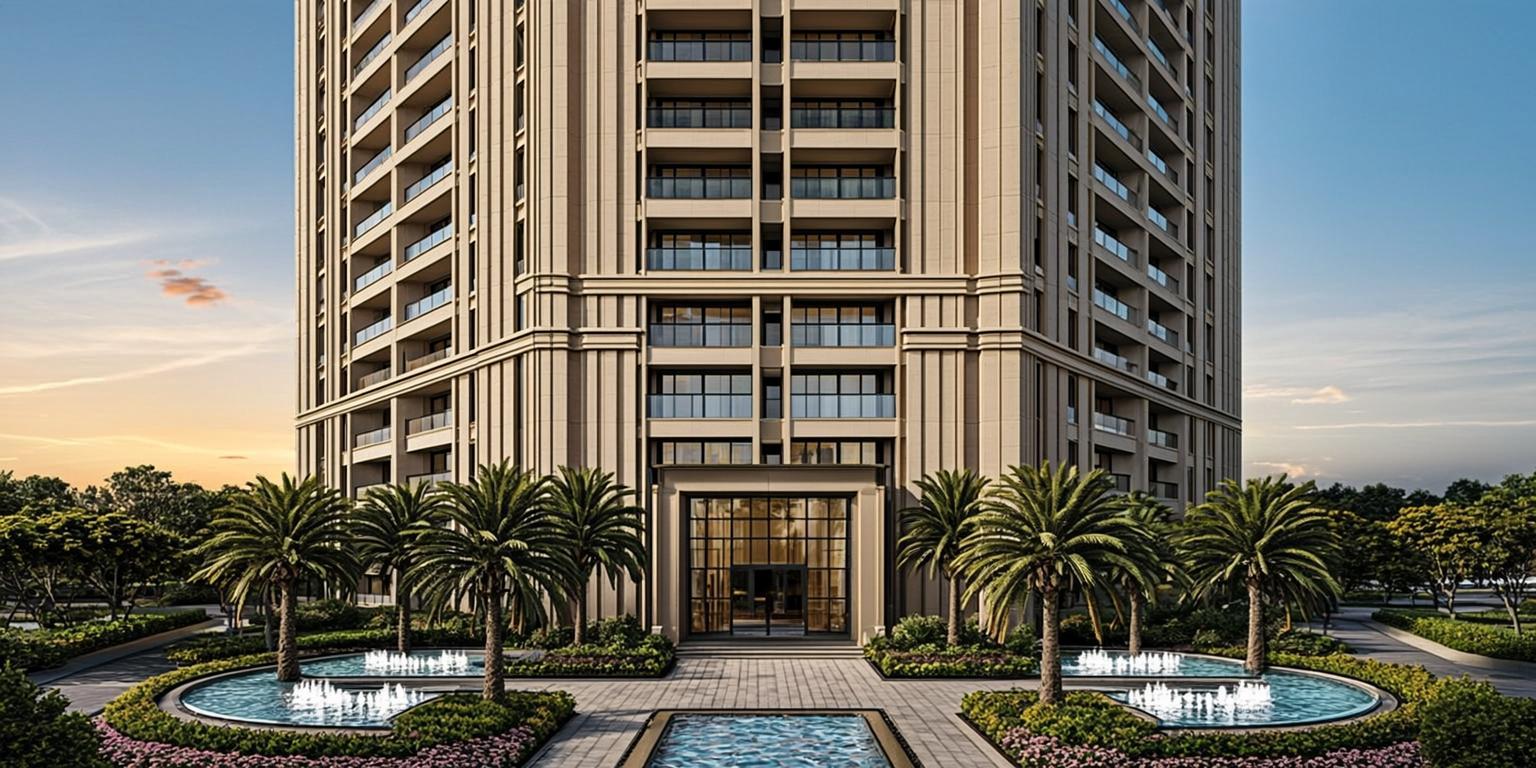 Architectural render of ORTA Landmark — a modern G+9 premium residential tower at golden hour