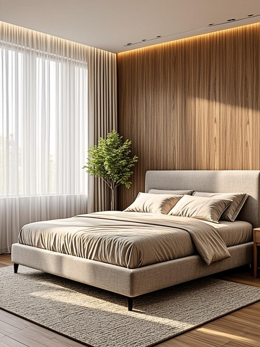 Master bedroom interior render at ORTA Landmark with warm cove lighting and linen bedding