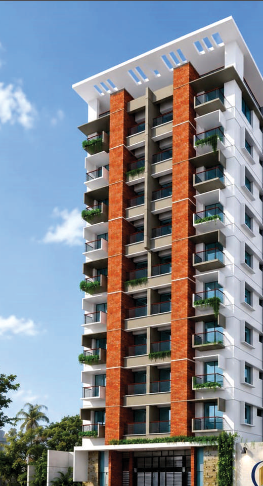 3D architectural render of ORTA Landmark — the actual G+9 tower design with terracotta and white facade at Madurdaha